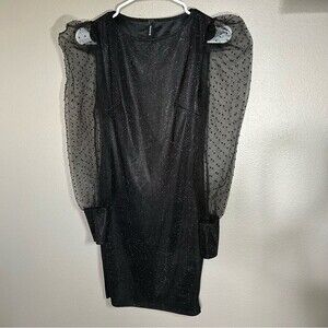 Venti6 black sparkly mesh spotted puff sleeve mini cocktail dress size small